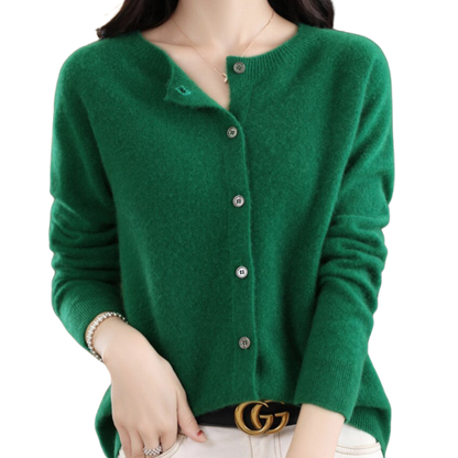 Finesse - Women's Wool O-Neck Cardigan Sweater