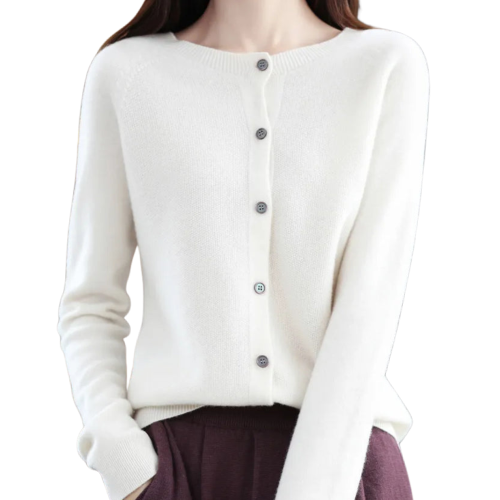 Finesse - Women's Wool O-Neck Cardigan Sweater