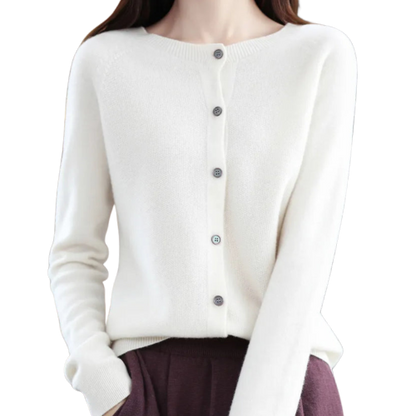 Finesse - Women's Wool O-Neck Cardigan Sweater