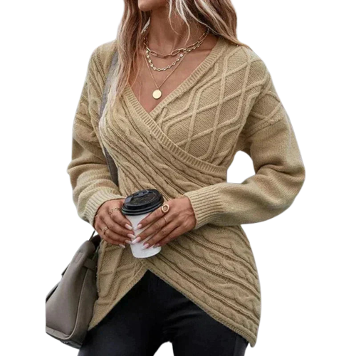 CozyWrap | Women's Asymmetric V-Neck Wrap Knit Sweater – Cozy and Stylish for Winter