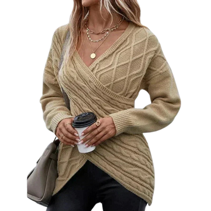 CozyWrap | Women's Asymmetric V-Neck Wrap Knit Sweater – Cozy and Stylish for Winter