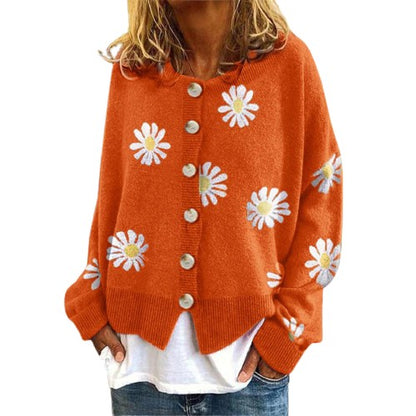 Floral Chic - Women's Buttoned Cardigan Sweater | Cozy Pullover with Floral Design