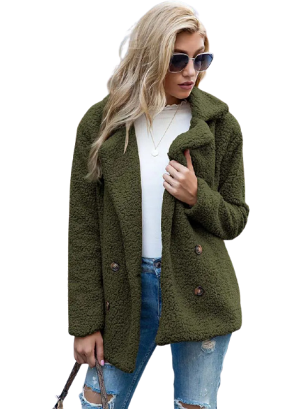 CozyGlam | Ladies Stylish Teddy Plush Luxury Fleece Coat with Pockets