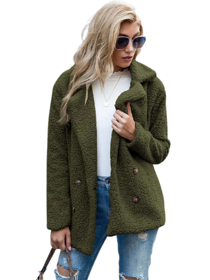 CozyGlam | Ladies Stylish Teddy Plush Luxury Fleece Coat with Pockets