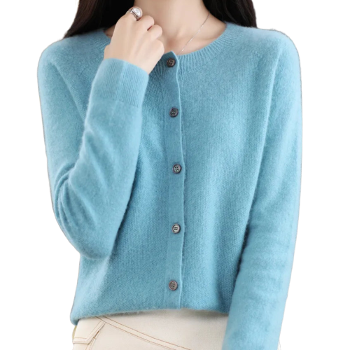 Finesse - Women's Wool O-Neck Cardigan Sweater