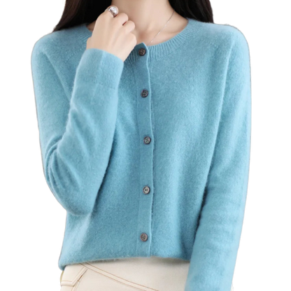 Finesse - Women's Wool O-Neck Cardigan Sweater