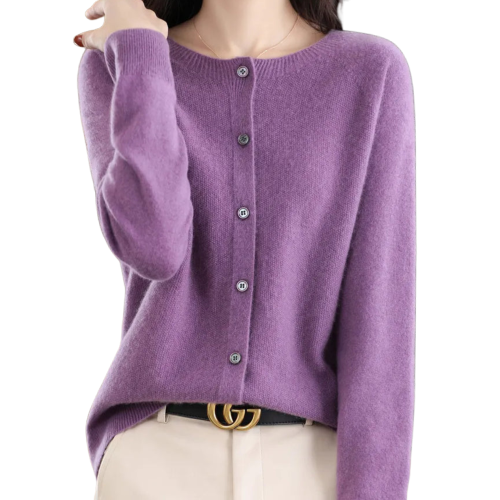 Finesse - Women's Wool O-Neck Cardigan Sweater