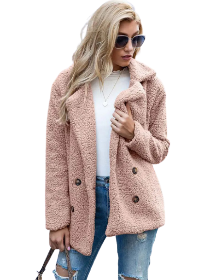 CozyGlam | Ladies Stylish Teddy Plush Luxury Fleece Coat with Pockets