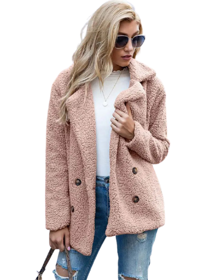 CozyGlam | Ladies Stylish Teddy Plush Luxury Fleece Coat with Pockets