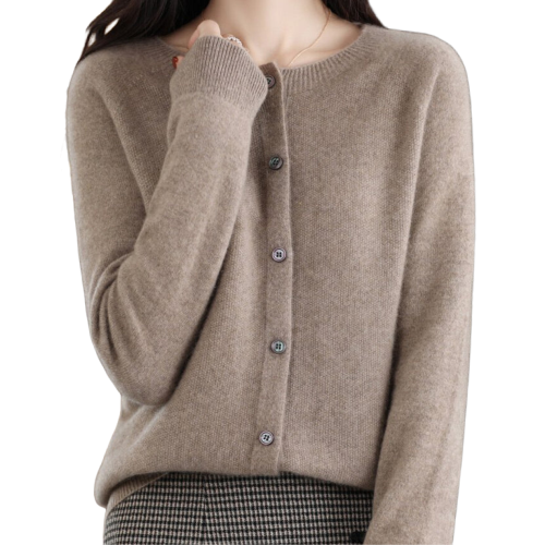 Finesse - Women's Wool O-Neck Cardigan Sweater