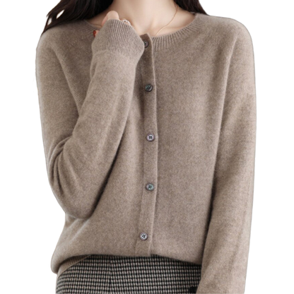 Finesse - Women's Wool O-Neck Cardigan Sweater