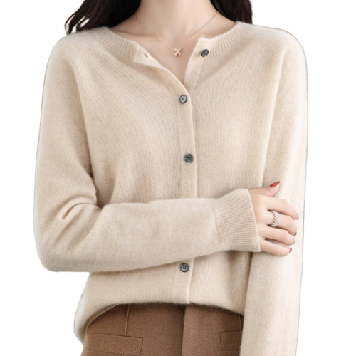 Finesse - Women's Wool O-Neck Cardigan Sweater