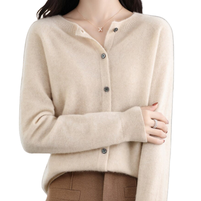 Finesse - Women's Wool O-Neck Cardigan Sweater