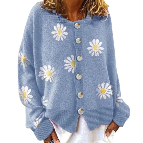 Floral Chic - Women's Buttoned Cardigan Sweater | Cozy Pullover with Floral Design