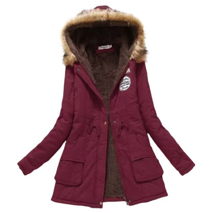 EquinoxCoat | Women's Slim Fit Fleece Jacket with Faux Fur Hood and Drawstring