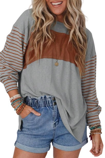 Asymira | Casual Knit Sweater with Striped Sleeves