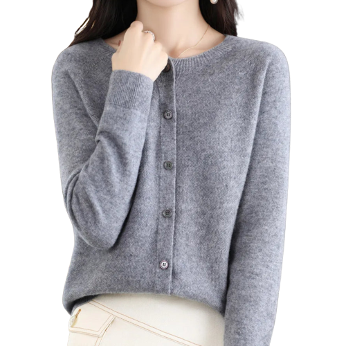 Finesse - Women's Wool O-Neck Cardigan Sweater