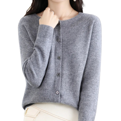 Finesse - Women's Wool O-Neck Cardigan Sweater