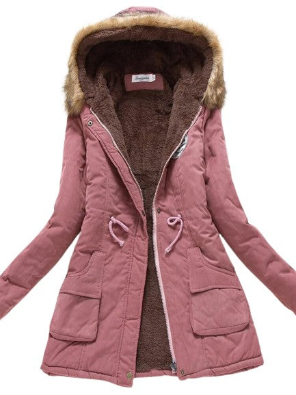 EquinoxCoat | Women's Slim Fit Fleece Jacket with Faux Fur Hood and Drawstring