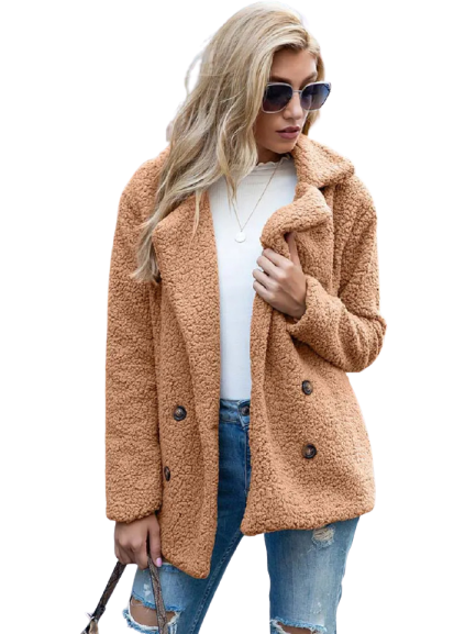 CozyGlam | Ladies Stylish Teddy Plush Luxury Fleece Coat with Pockets