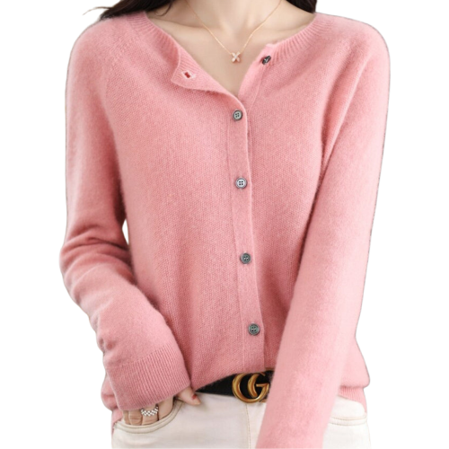 Finesse - Women's Wool O-Neck Cardigan Sweater