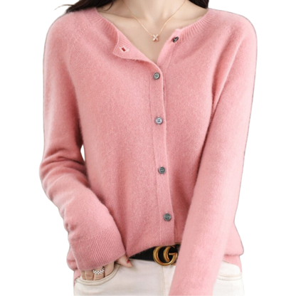 Finesse - Women's Wool O-Neck Cardigan Sweater