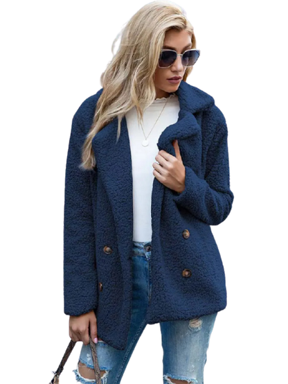 CozyGlam | Ladies Stylish Teddy Plush Luxury Fleece Coat with Pockets