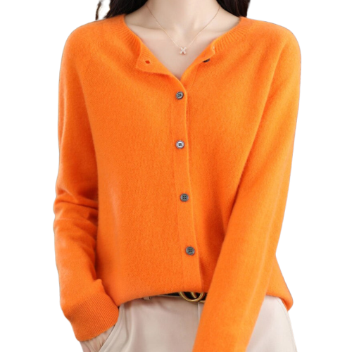 Finesse - Women's Wool O-Neck Cardigan Sweater