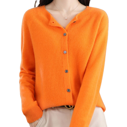 Finesse - Women's Wool O-Neck Cardigan Sweater