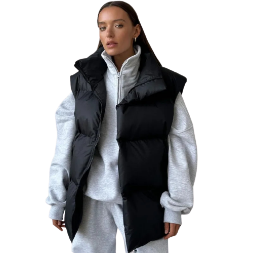 BlazeTrench | Long Winter Vest with Zipper and Padding in Solid Color