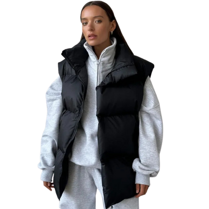 BlazeTrench | Long Winter Vest with Zipper and Padding in Solid Color