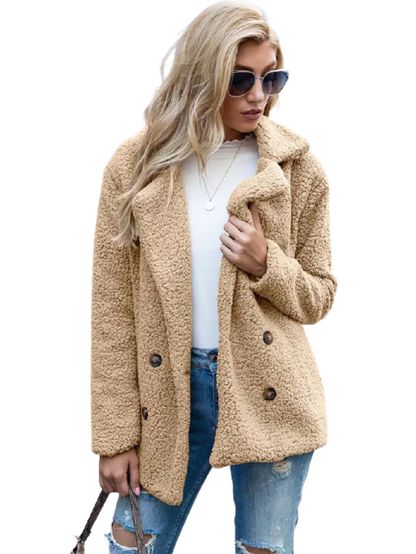 CozyGlam | Ladies Stylish Teddy Plush Luxury Fleece Coat with Pockets