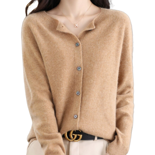 Finesse - Women's Wool O-Neck Cardigan Sweater