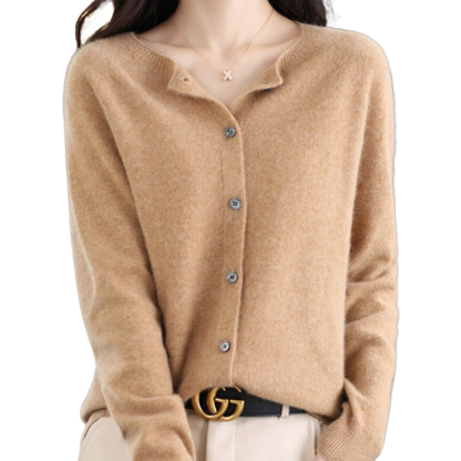 Finesse - Women's Wool O-Neck Cardigan Sweater