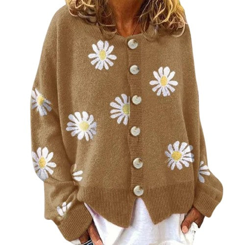 Floral Chic - Women's Buttoned Cardigan Sweater | Cozy Pullover with Floral Design