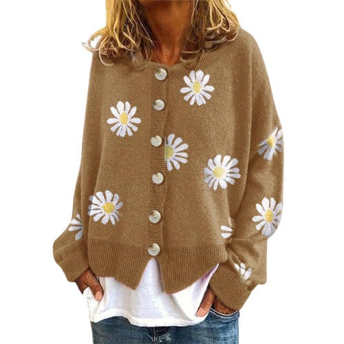 Floral Chic - Women's Buttoned Cardigan Sweater | Cozy Pullover with Floral Design