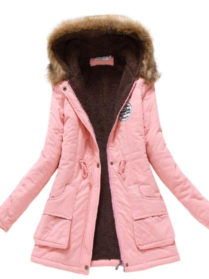 EquinoxCoat | Women's Slim Fit Fleece Jacket with Faux Fur Hood and Drawstring