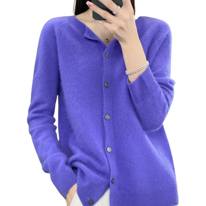 Finesse - Women's Wool O-Neck Cardigan Sweater