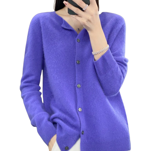 Finesse - Women's Wool O-Neck Cardigan Sweater